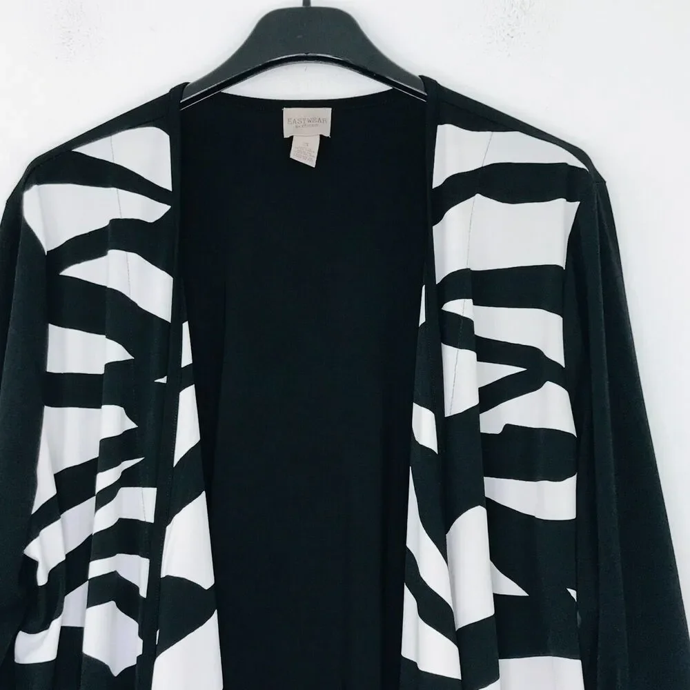 Chico's Easywear 3 Women's 16 Cardigan Black White Zebra Slinky Open Draped CN20